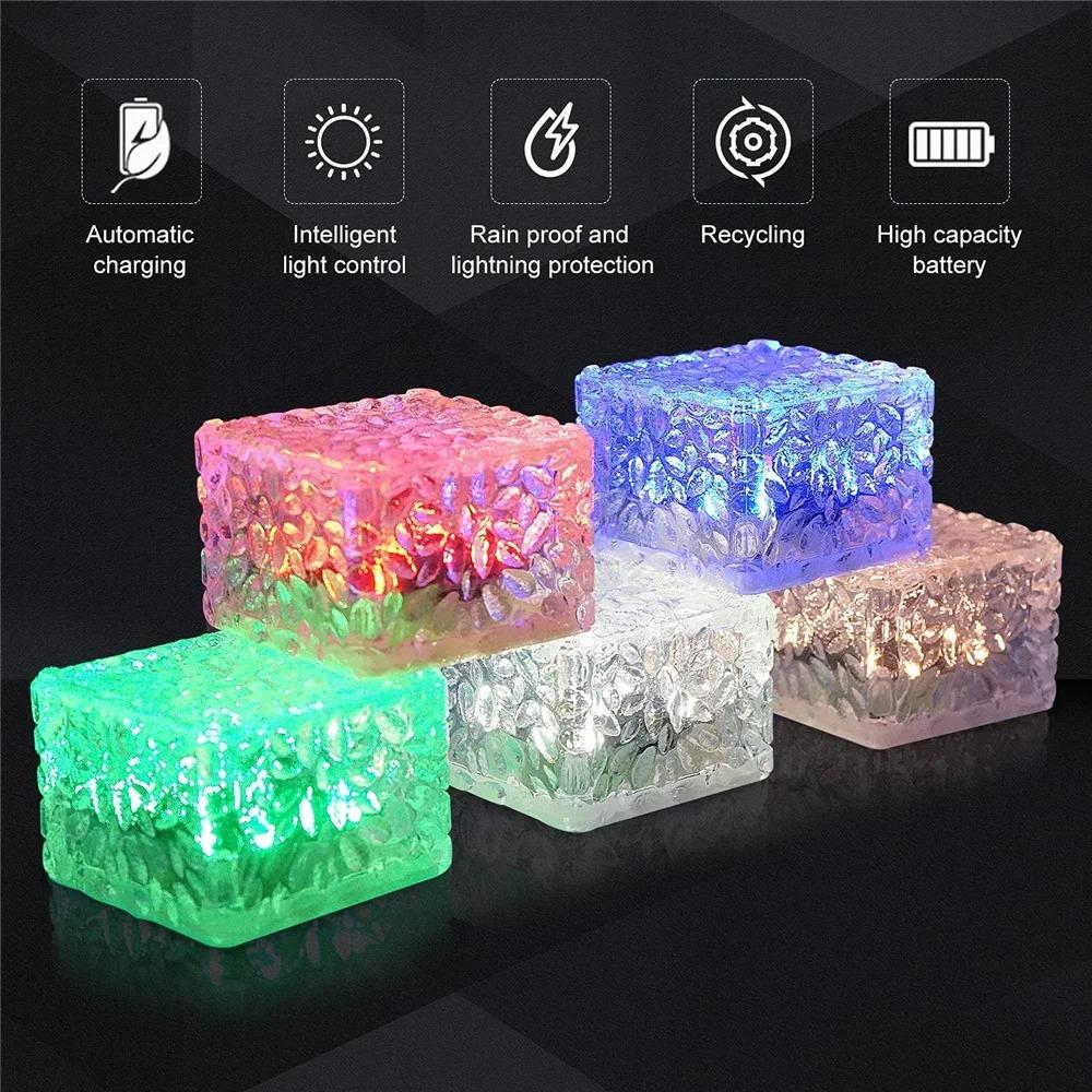 Solar Powered Ice Cube Lamp Glass Brick Landscape Square Glass Outdoor Road Courtyard Garden Decoration