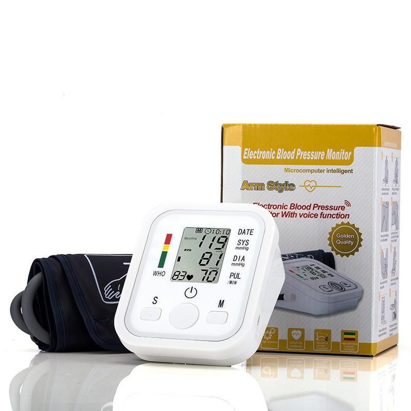 Cross-Border Upper-Arm Home Blood Pressure Monitor LCD Display Plug-in Smart Electronic Sphygmomanometer English Voice Model B02