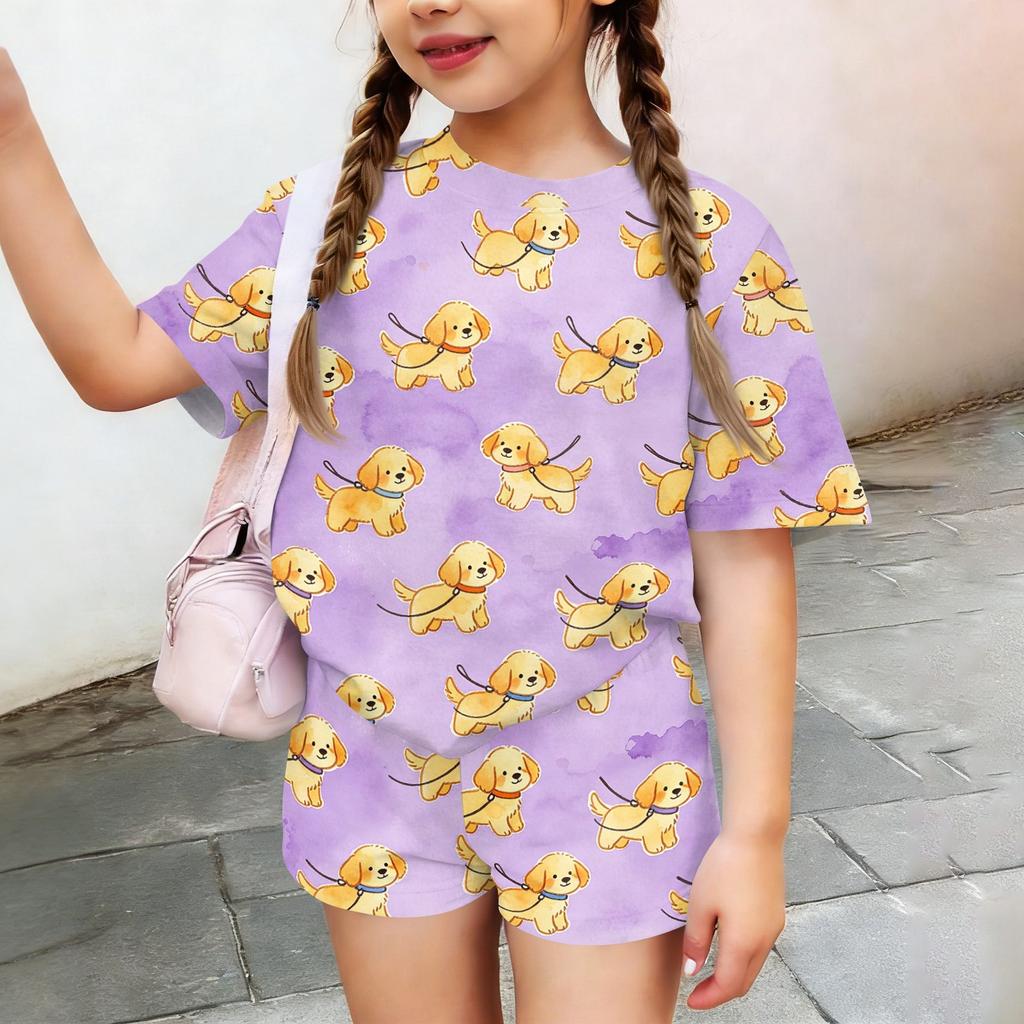 Kids Casual Short Sleeve Top and Shorts Set Animal Print Lightweight Soft Fabric Comfortable Fit Summer Outfit for Boys Girls
