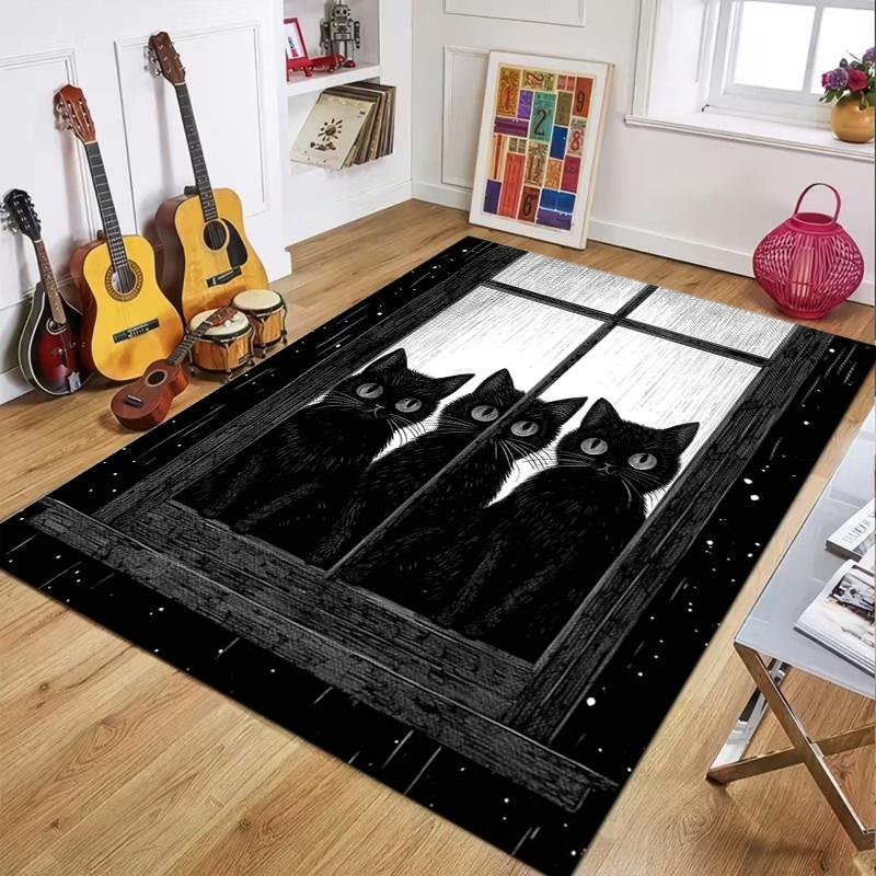 Gothic Black Cat Print Area Rug, Soft Floor Mat for Living Room Bedroom Gaming Room Halloween Pet Friendly Home Decor 40X60CM