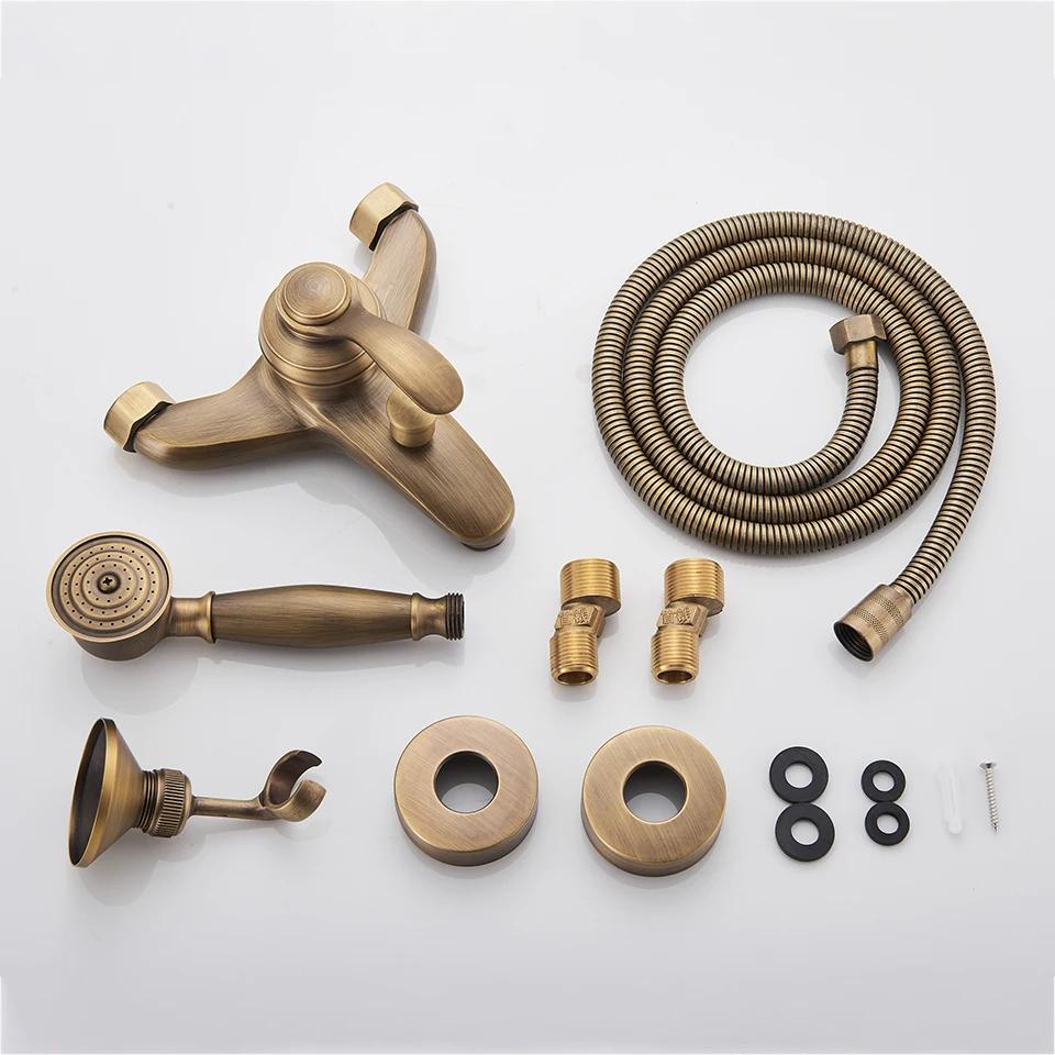Grifo de Ducha de Latón Antiguo para Baño Grifo de Bañera Grifo Mezclador Juego de Alcachofa de Mano de ABS Grifos de Válvula de Control de Ducha de Montaje en Pared Negro