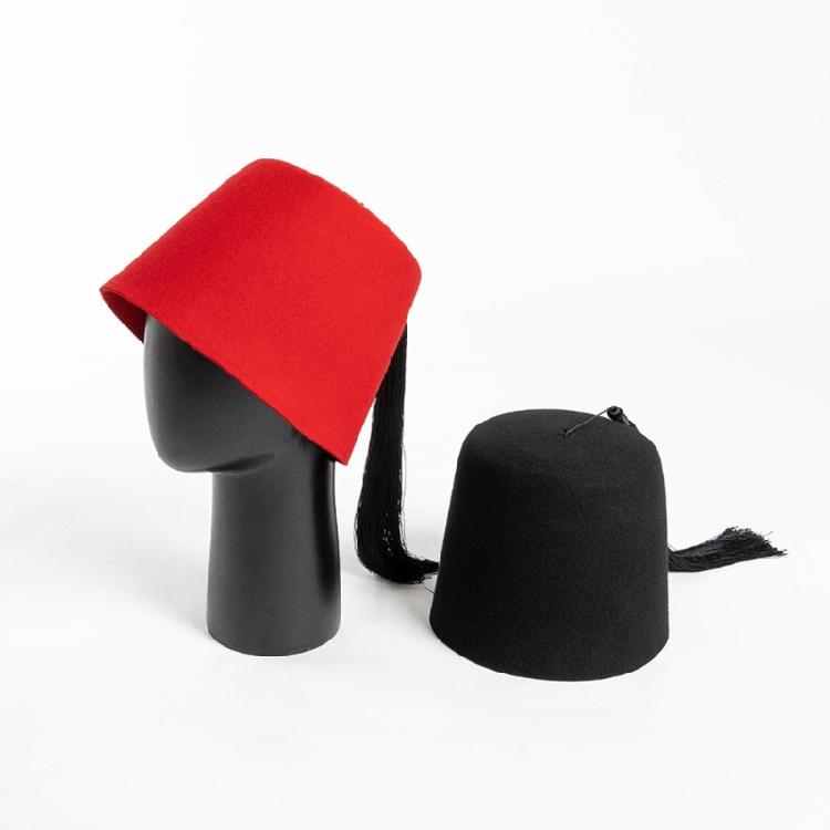 Tarboosh Hat with Black Tassels Ethnic Hat Folkloric Ottoman Turkish Fez Hat