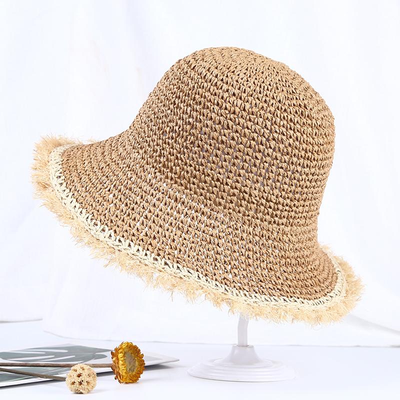 2026 New Women Handmade Fringed Straw Hat Summer Versatile Solid Foldable Outing Beach Side Hat Sun Protection Hats for Ladies