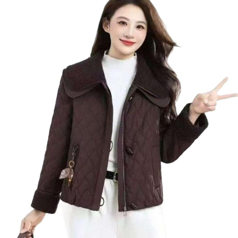 Fashion Temperament New Autumn and Winter Cotton-padded Clothes Small Short Lapel Splicing High-end Outer Cotton-padded Clothes Jacket