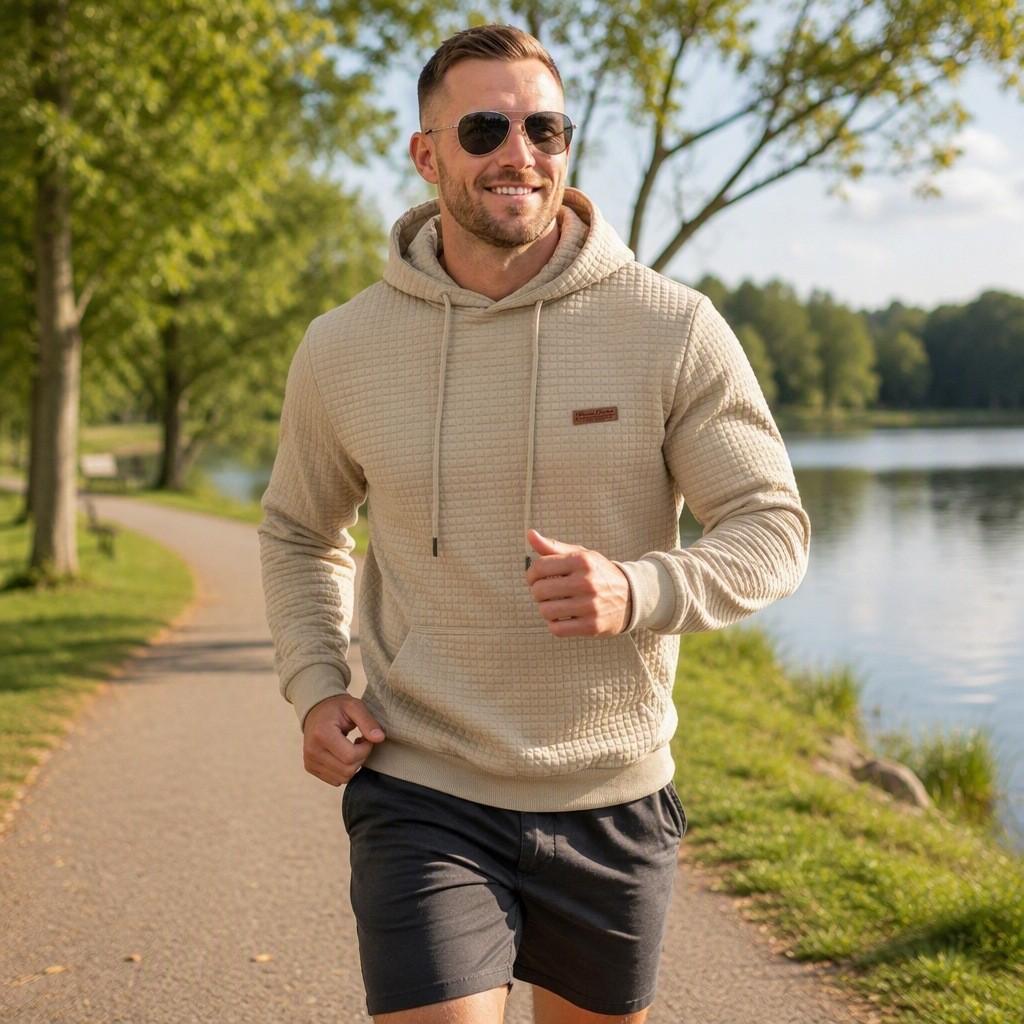 Outdoor Sports Hoodie For Men With Textured Jacquard Fabric Casual Fall Wear