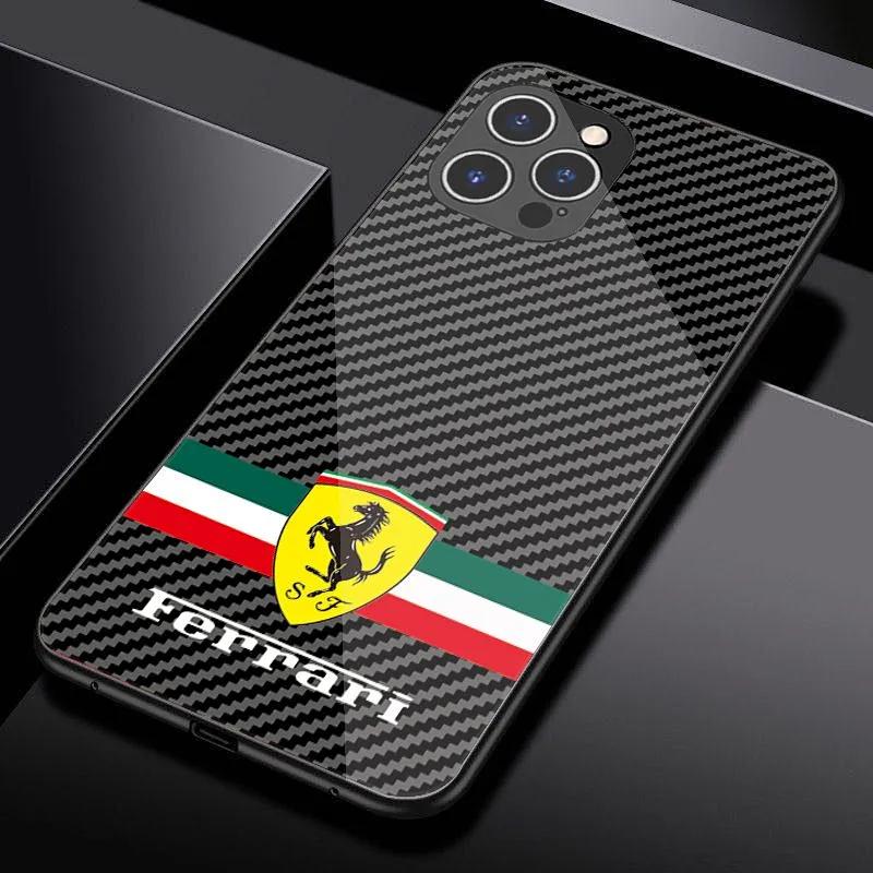 Závodní tvrzené sklo pro telefon pro Ferrari 458 488 599 612 FF F12 Pro iPhone 11 12 13 14 15 16 17Pro X XR XS Max Mini 7 8 Plus
