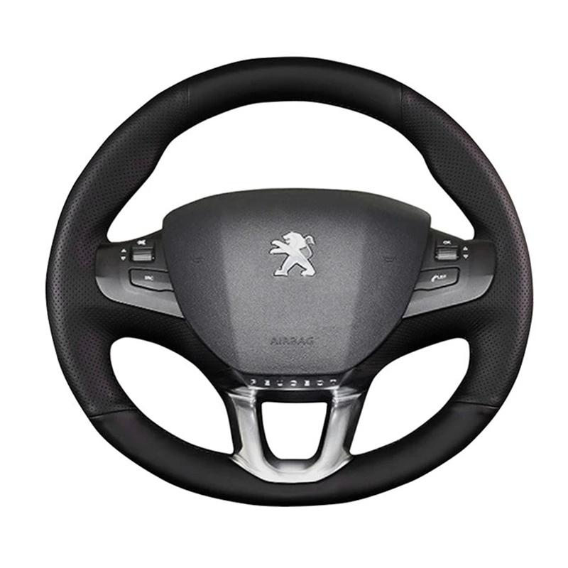 Handgenähte schwarze PU-Kunstleder-Lenkradabdeckung für Peugeot 208 2011- Peugeot 2008 2013-2018