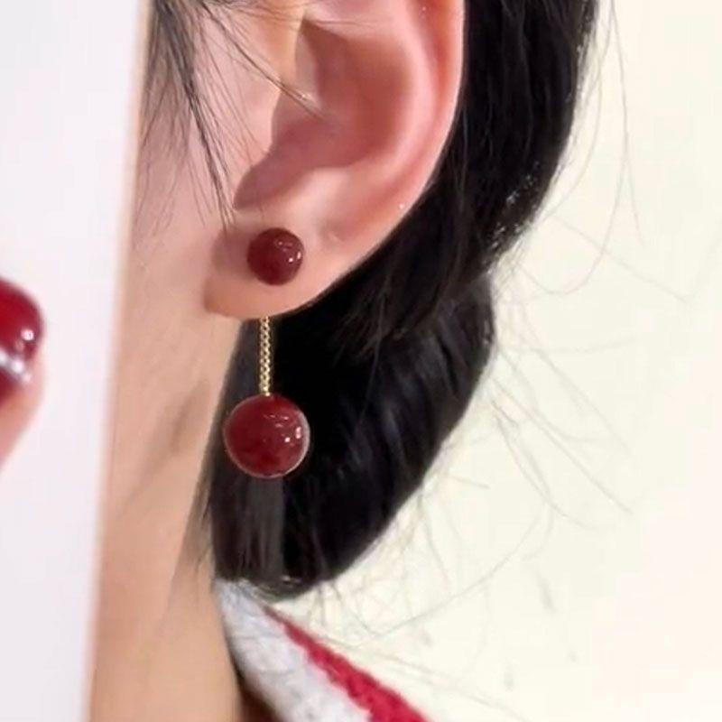 Elegant Red Tassel Pearl Drop Earrings - Versatile Stud or Dangle Style