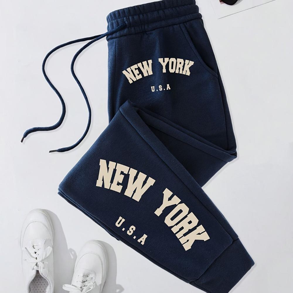 New York Printed Drawstring Sweatpants with Letter Print for Comfortable Casual Wear In Spring and Autumn