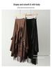 Women's High Waist Lace Patchwork Suede Midi Skirt, 2025 Autumn/Winter