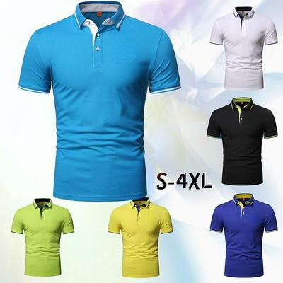 2024 Men's Solid-color Short-sleeved Cotton Men Top Polo Shirt Men