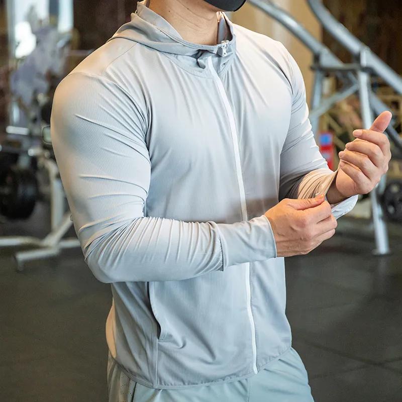 Men's Thin Quick-drying Long-sleeved Fitness Sports Sun Shirt Solid Color Simple Hooded Jacket