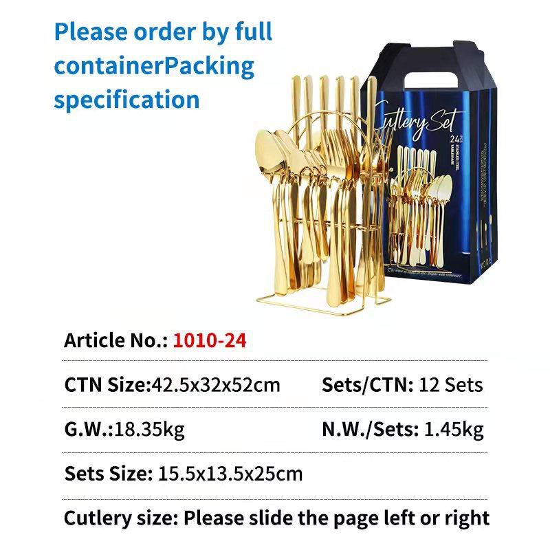 24-teiliges Luxus-Geschirr-Besteck-Set, Edelstahl-Geschirr-Set, Gold-Geschirr-Set, Messer, Gabel, Löffel, Spülmaschinen-Geschirr