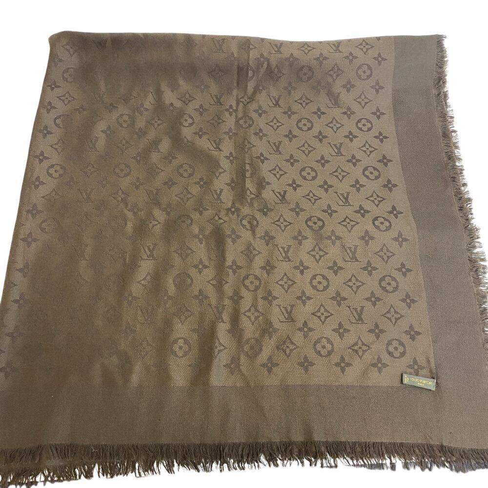 LOUIS VUITTON Large format Monogram Voal silk Stall Brown silk unisex Used