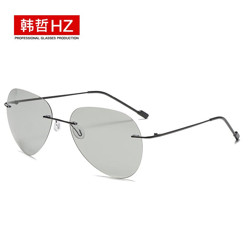 Metal Titanium Light Rimless Color Changing Sunglasses for Men Driving Day Night Glasses New gafas de sol hombre