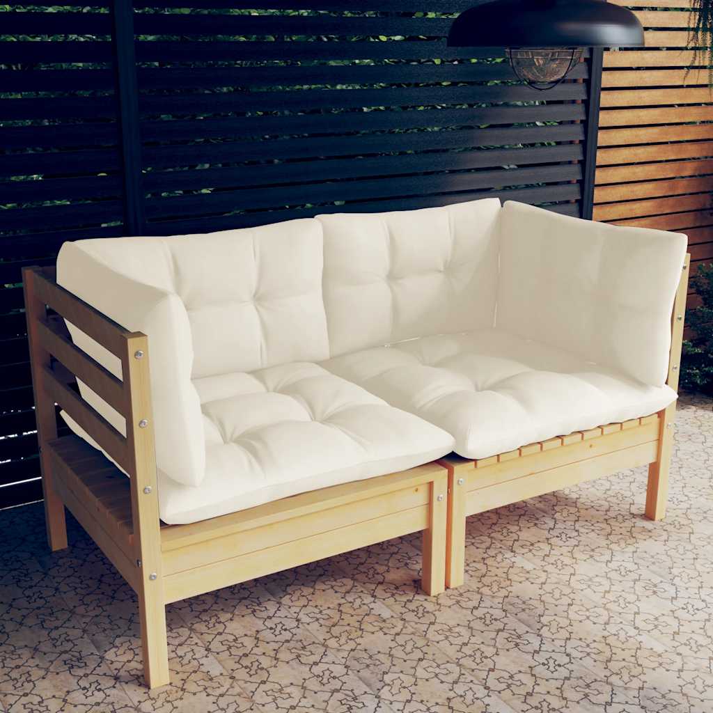 Vidaxl 2-Seater Garden Sofa with Cream Cushions, Pine Wood