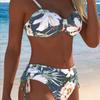 Nuovo Sexy Bikini Europeo e Americano Stampa Pizzo Allacciatura Scollo a V Costume da Bagno Donna