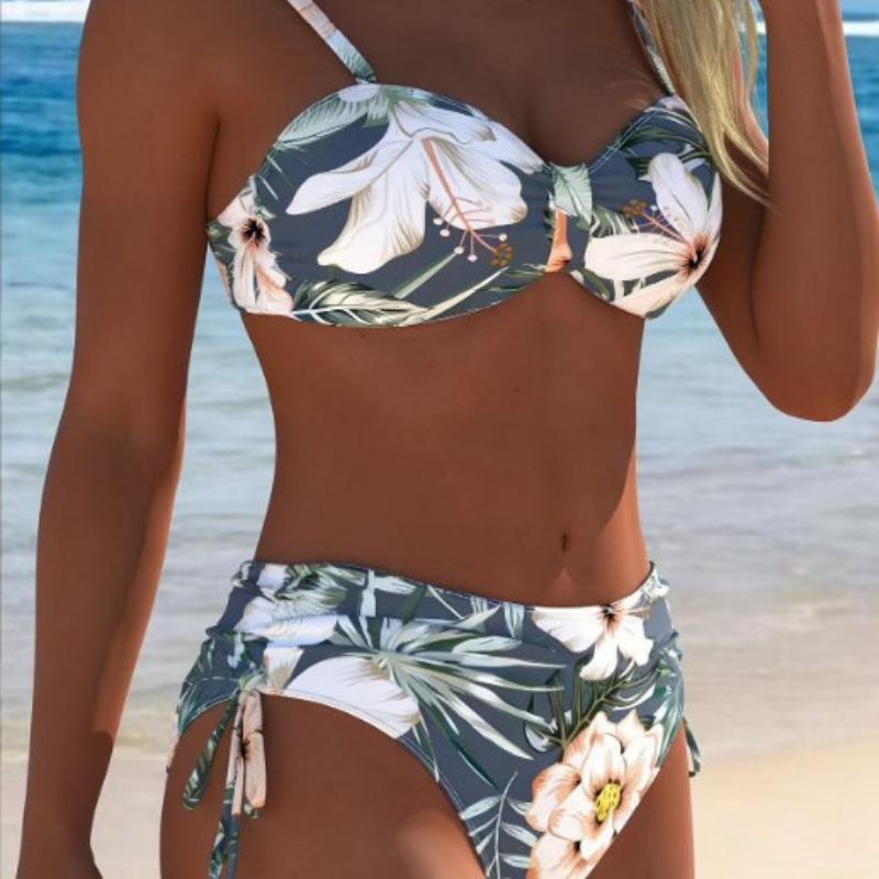 Nuovo Sexy Bikini Europeo e Americano Stampa Pizzo Allacciatura Scollo a V Costume da Bagno Donna
