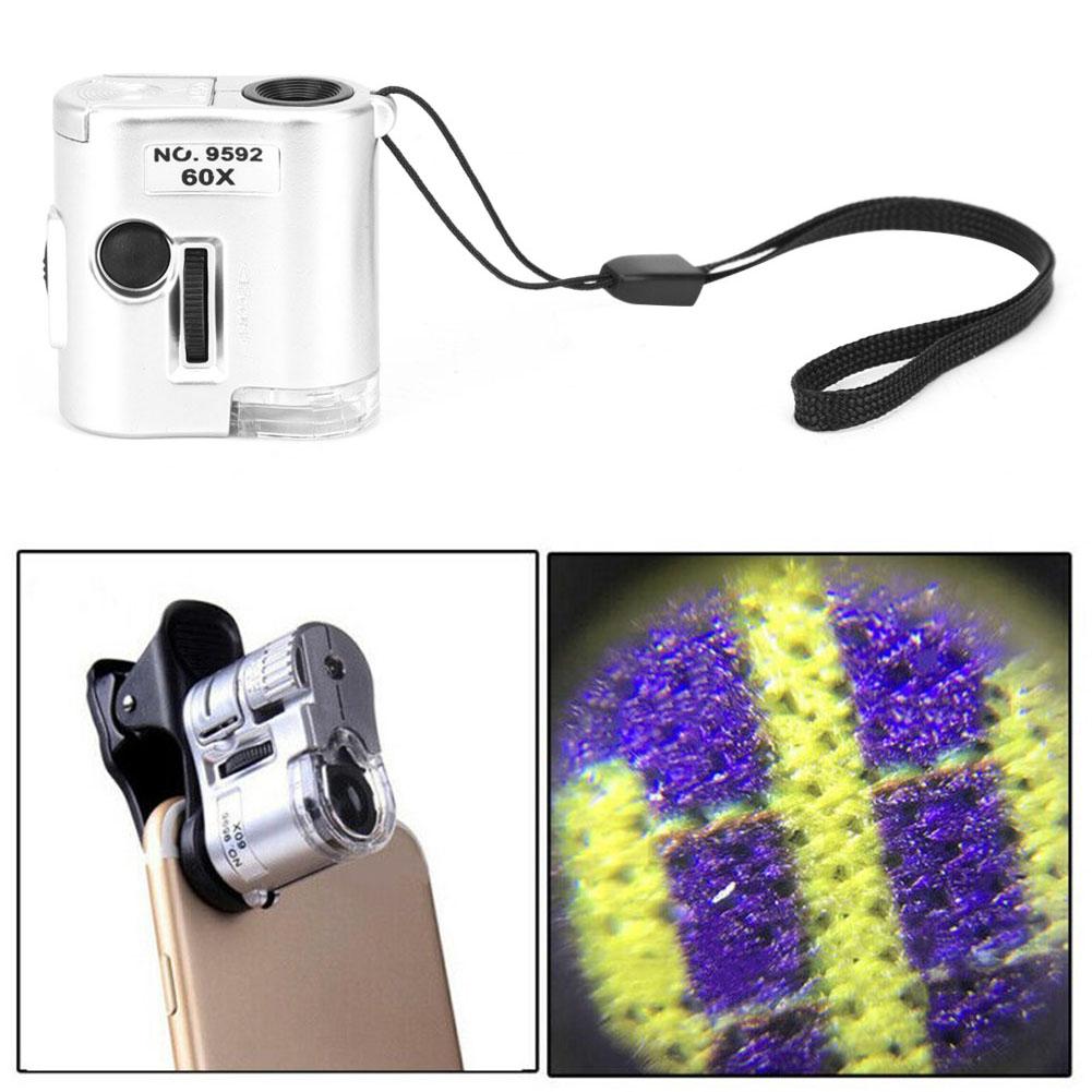 60X Mini-Mikroskop-Taschenlupe Lupe LED Falschgeld-Detektor Lupe