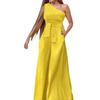 Women's clothing, new spring models in Europe, America, fashion temperament, solid color slanted shoulder lace-up wide-leg jumpsuit