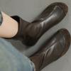 Cowhide version~ retro versatile round head inner heightening elastic boots thin boots women's autumn and winter velvet Chelsea short boots