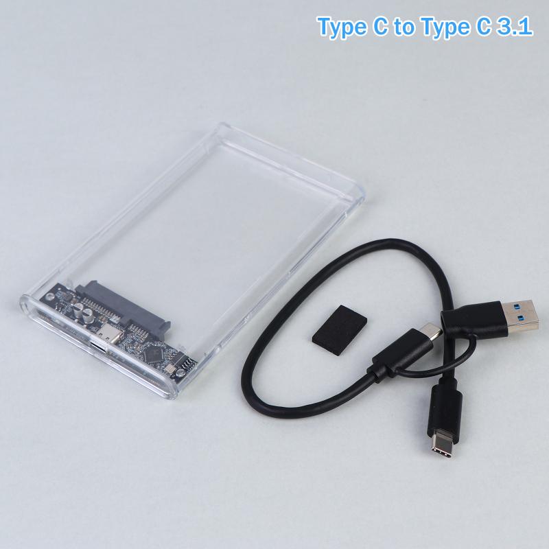 Usb Type C 2.5 Inch External Storage Case Sata To Usb 5Gbps Hdd Ssd Case Transparent Hard Drive Enclosure Support For Pc Laptops