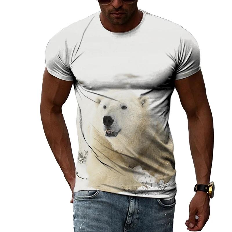 Letní móda Polar Bear Image Pánské ležérní tričko s 3D tiskem Hip-hop personalizované kulatý výstřih Top s krátkým rukávem