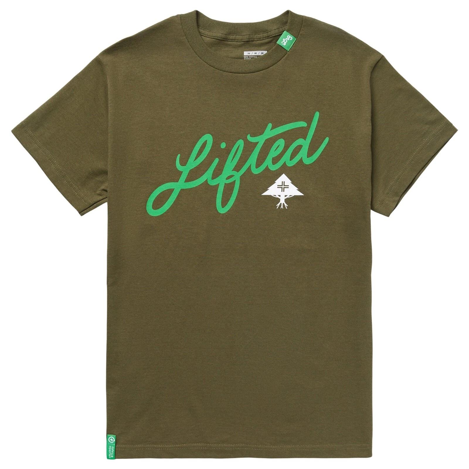 

Lifted Research Group Mens Military Green Angled Script Shirt NWT Small L