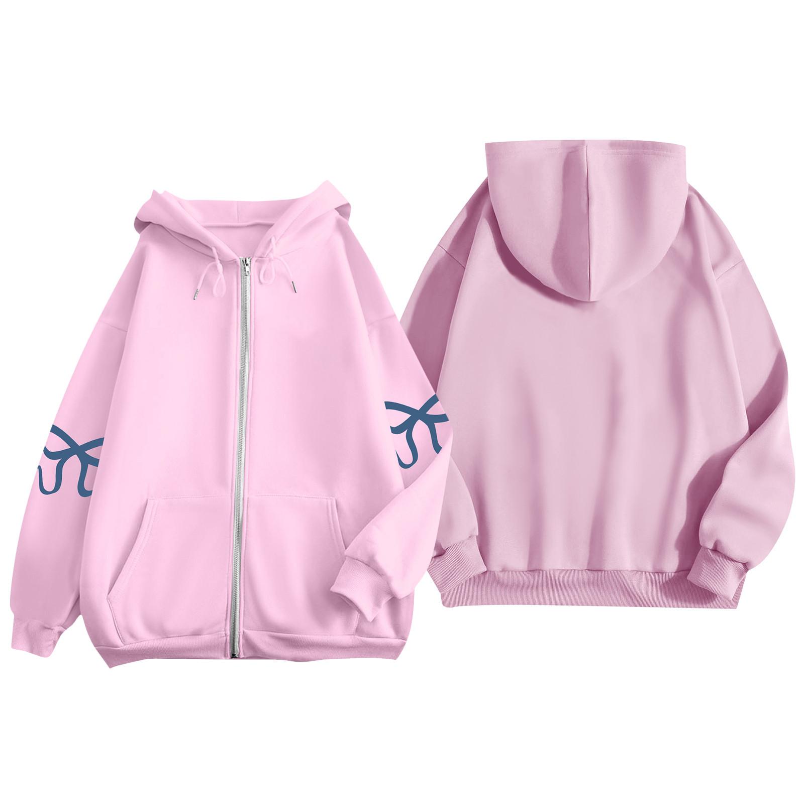 

Женская куртка-кардиган с длинными рукавами и карманами, с принтом бантов, на молнии, с капюшоном, пальто L розовый