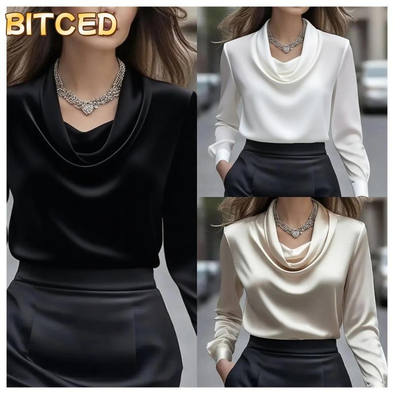 BITCED Women's Fashion Casual Solid Color Print Long Sleeve Blouses & Shirts International Design