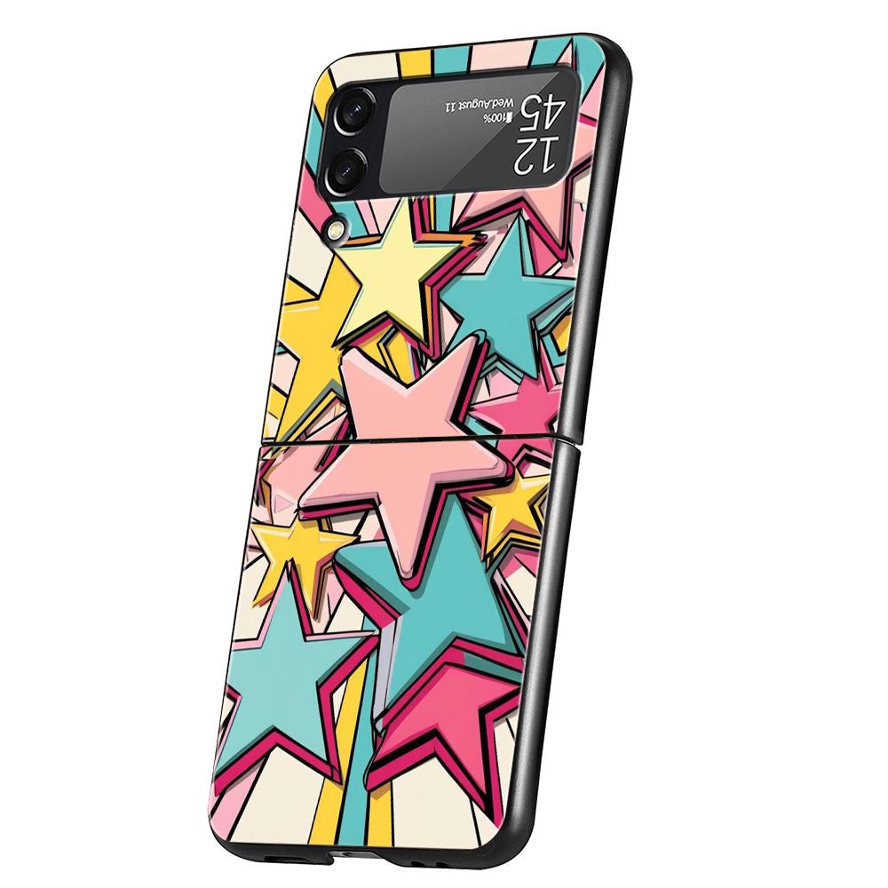 

Hard PC Phone Case For Samsung Galaxy Z Flip 7 6 5 4 Black Cover For Galaxy Z Flip3 Foldable Yellow Star Cute Word Blue Creative Z Flip 4