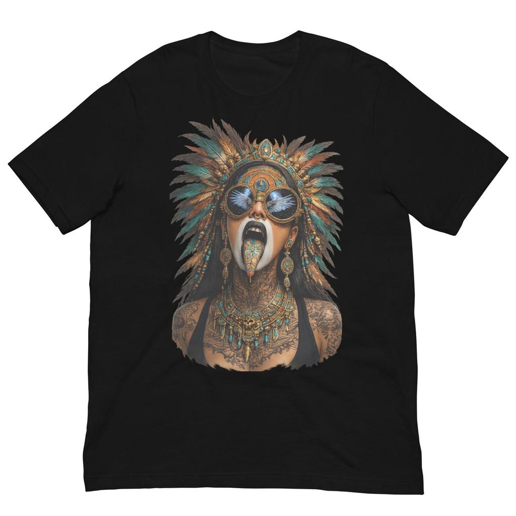 Aztec Woman Shirt, Tribal Goddess Tee, Indigenous Warrior Woman T-Shirt, Boho Aztec Art, Tattooed Festival Fashion Graphic