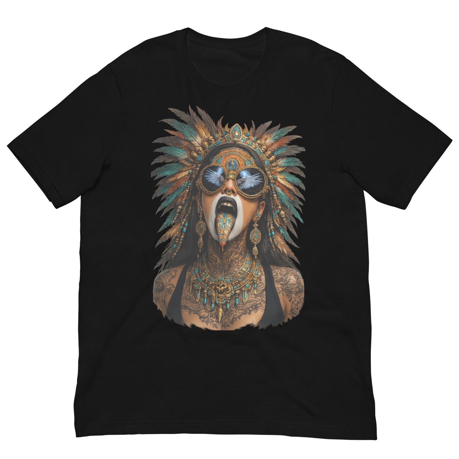 Aztec Woman Shirt, Tribal Goddess Tee, Indigenous Warrior Woman T-Shirt, Boho Aztec Art, Tattooed Festival Fashion Graphic XL