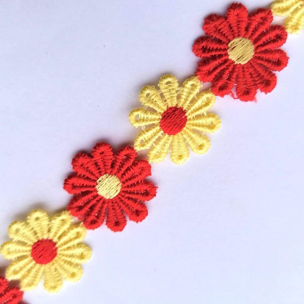 15 Yards/Roll 2.5cm Daisy Sunflower Lace Trim Water-soluble Embroidered Polyester Ribbon for DIY Crafts Sewing Clothing Decors