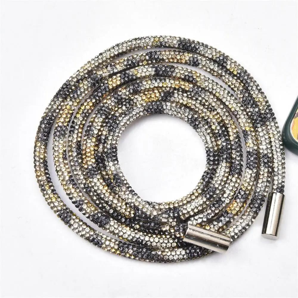 Diy Rhinestone Drawstring For Hoodie Trouser Sweatpant Rope Crystal Shiny Round Cord Replacement String Rubber Hose Diamond Trim