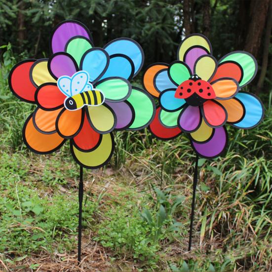 Pin-wheel Funny Colorful Three Layers Bee Beetle Windmill Wind Spinner Pinwheels for Decoration