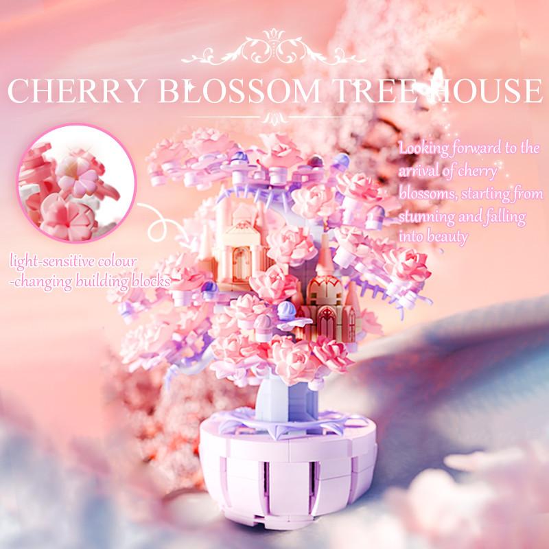 Fantasy Cherry Blossom Season Assemblage Constructing Modules Kits Flower Castle Models Home Deco Kids Play kits for Girls Birthday Celebration Gifts
