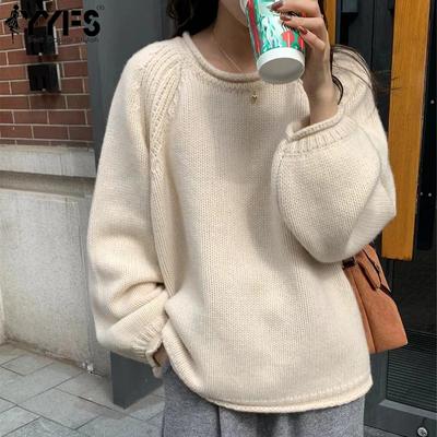 Moda feminina casual outono inverno cor sólida estampa manga comprida gola redonda suéteres