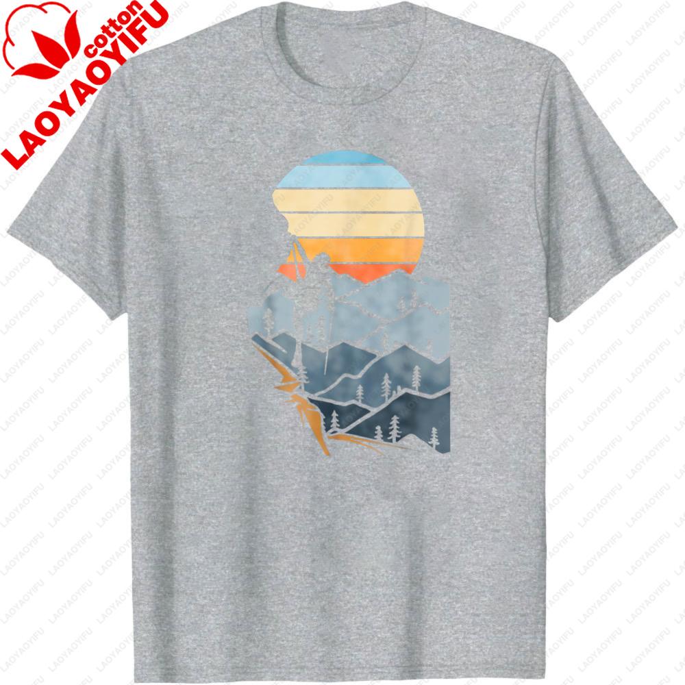 Mountain Hiking Sunset Adventure Outdoor Nature Print Cotton Short Sleeve TopMen TShirt Summer Casual Fashion T Shirt S