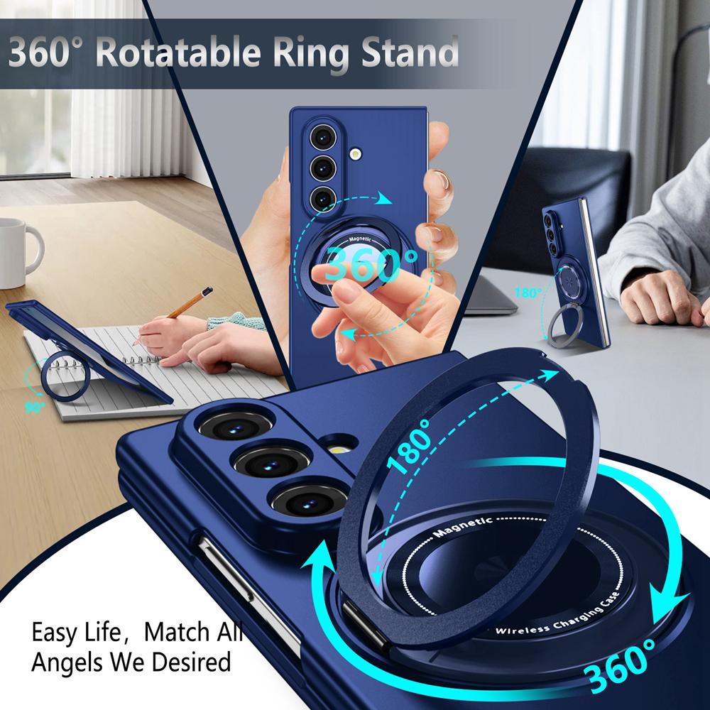 KEYSION 360°Rotating Magnetic Ring Stand Phone Case for MagSafe for Samsung Galaxy Z Fold 7 5G Wireless Charging Hard Back Cover