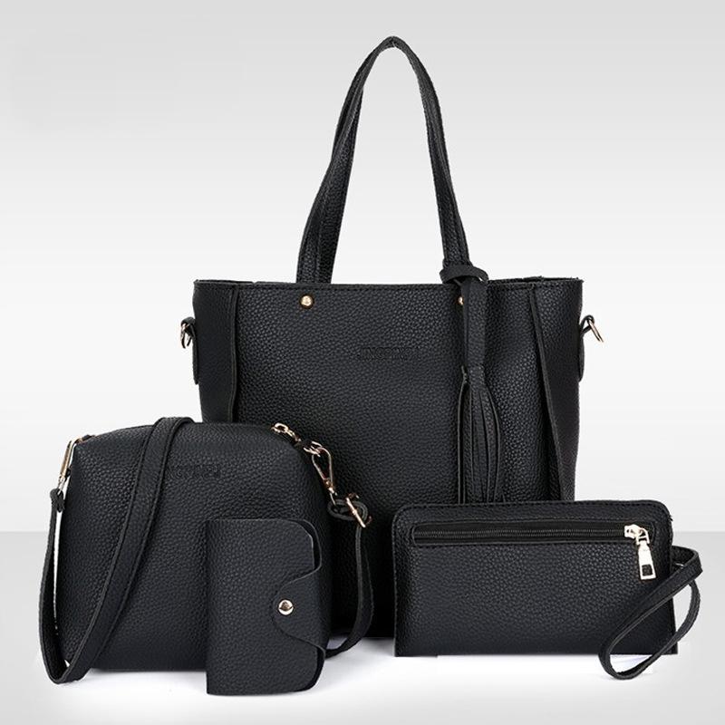 New Lychee Pattern Mother and Child Bag Four-piece Set Bucket Bag Fringed Shoulder Bag Handbag Women's Bag Large Bag Messenger Bag