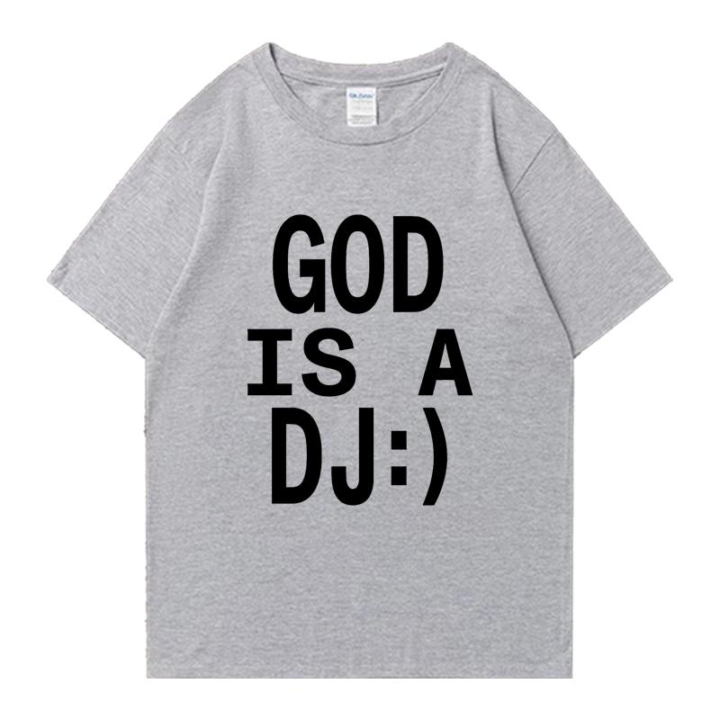 God Is A DJ Print Sommer Oversized T-Shirt Rundhals Herren Damen Kurzarm 100% Baumwolle T-Shirts Rundhals Oversized Unisex Oberteile