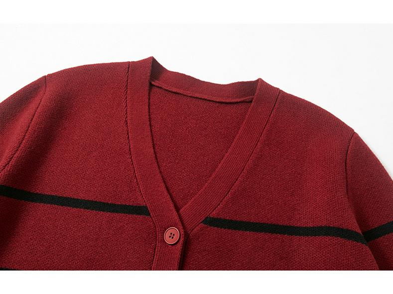 Plus Size Women's V-Neck Color Block Stripe Knit Cardigan - Loose Casual Winter Style