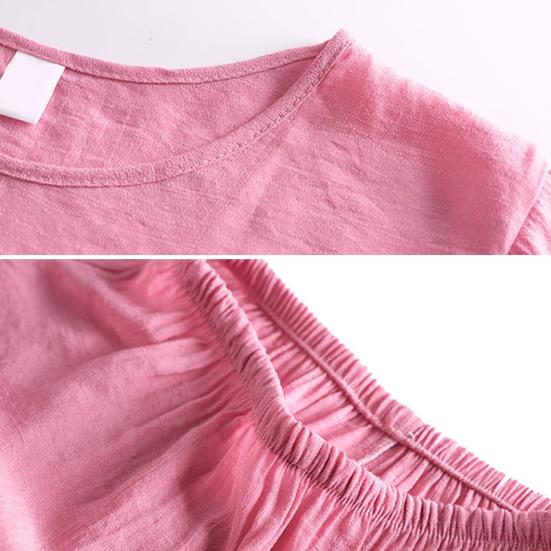 2Pcs/Set Middle-aged Mother Casual Top Cropped Pants Set Print Flower Print O-neck Short Sleeve Pleated Elastic Waist Wide Leg Daily Outfit