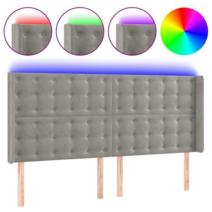 VidaXL Tête de Lit à LED Meuble de Chambre à Coucher Accessoire de Lit Double Tête de Cadre de Lit Intérieur Gris Clair 3124542