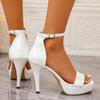 Pu Leather Super High Heels Sandals for Women Plus Size Ankle Buckle Chunky Platform Sandals Summer Thick Sole Non Slip Sandals