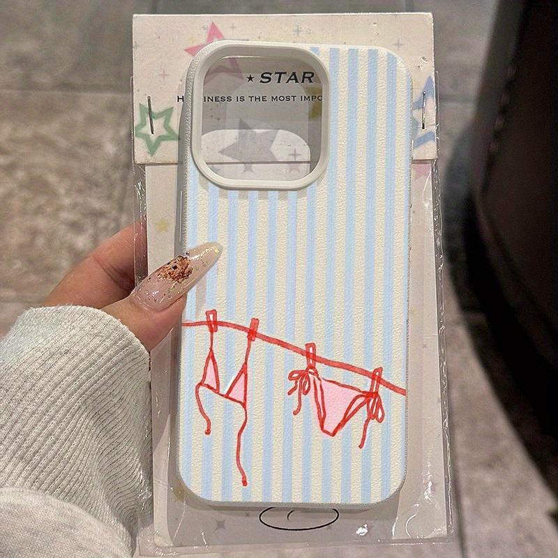 Silicone Phone Case For IPhone 17 17Air 16 15 14 Plus 13 12 11 Pro Max Luxury Fresh Striped Design Lichee Pattern Soft Cover