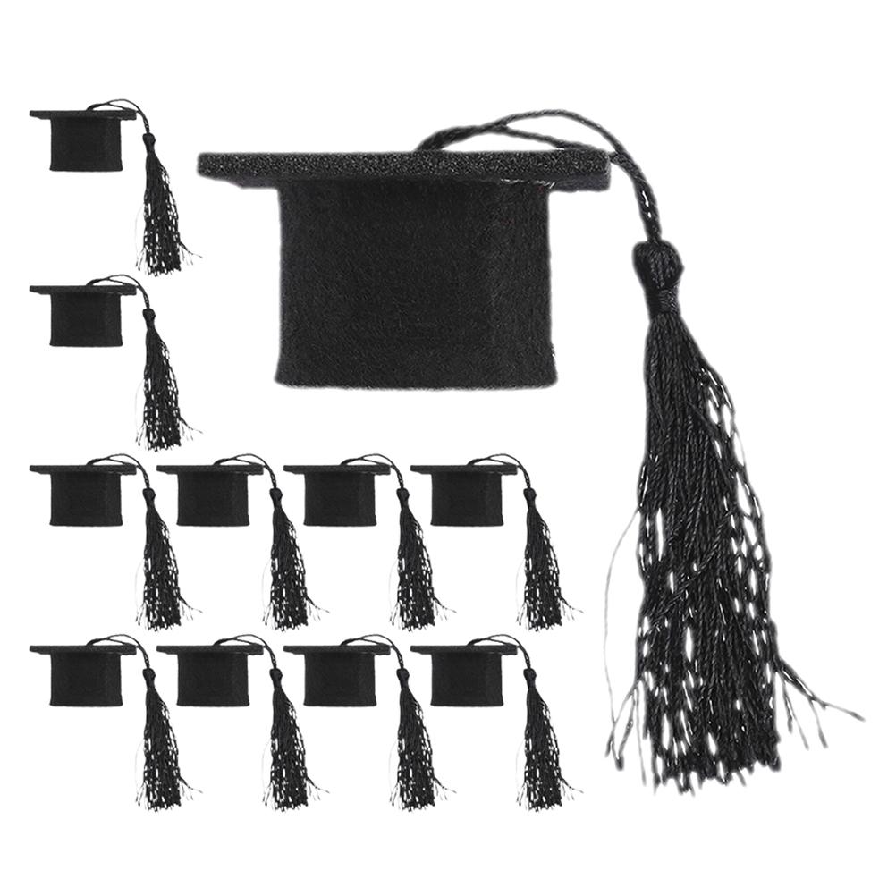 12pcs Mini Graduation Cap Bottle Toppers Caps Beverage Covers Party Hats Tassel Doctor Hat Decorations