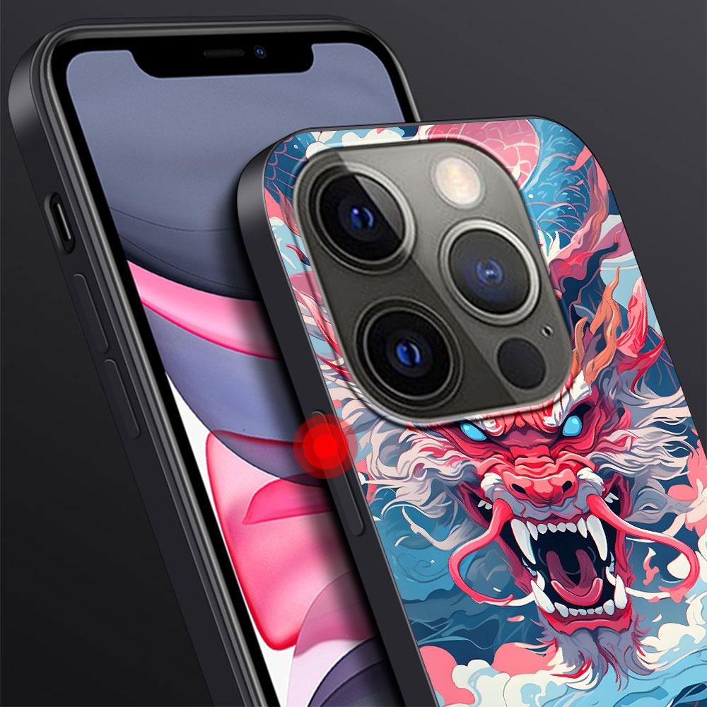 Cartoon Dragon Case for Apple iPhone 14 11 7 SE 2020 8 X XS 13 12 Mini XR 15 Pro Max Silicone Black Soft Phone Cover