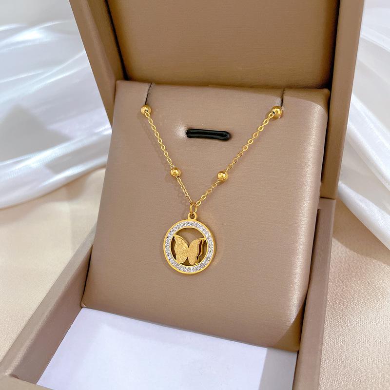 Full Titanium Steel Geometric Animal Minimalist Real Gold Necklace for Women - Collarbone Chain